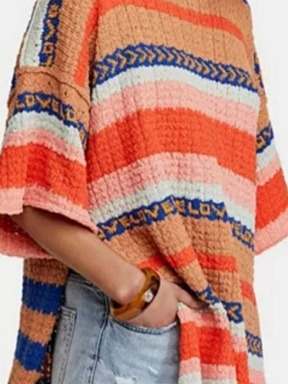 NWT Free People Hidden Love Striped Tunic Sweater Top Oversize Coast Boho M $148
